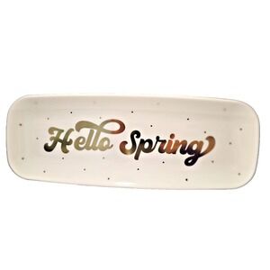 White & Gold "Hello Spring" Plastic Serving Tray - 6PCS